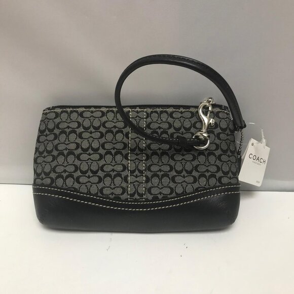 Coach Signature Black/Gray Clutch Wristlet Purse - Picture 1 of 3